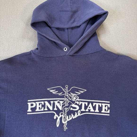 Vintage 80s Jerzees Hoodie Penn State Nurse Womens L Blue Faded USA Made RARE - Picture 2 of 14